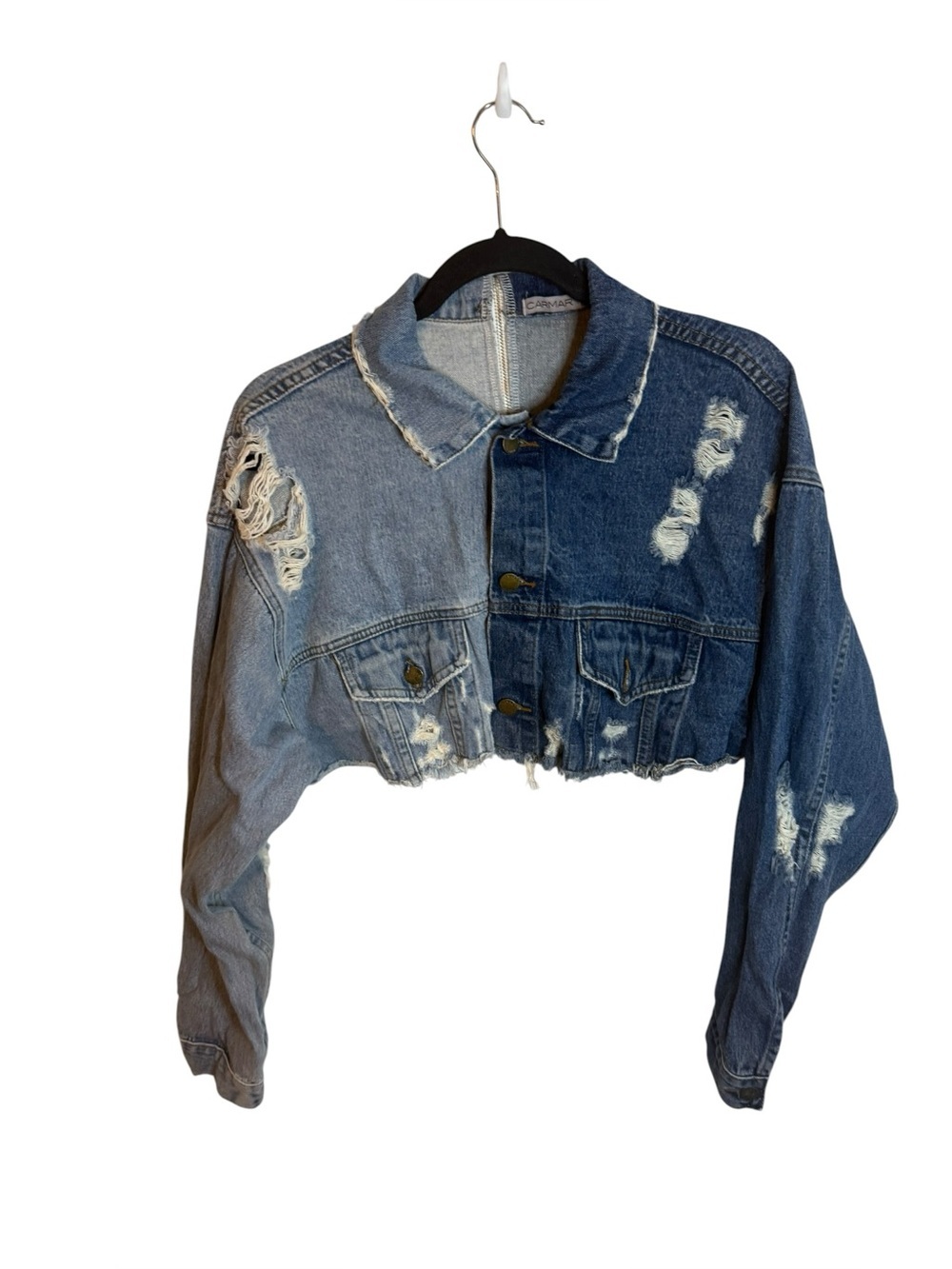 Carmar Distressed Two Tone Cropped Denim Jacket